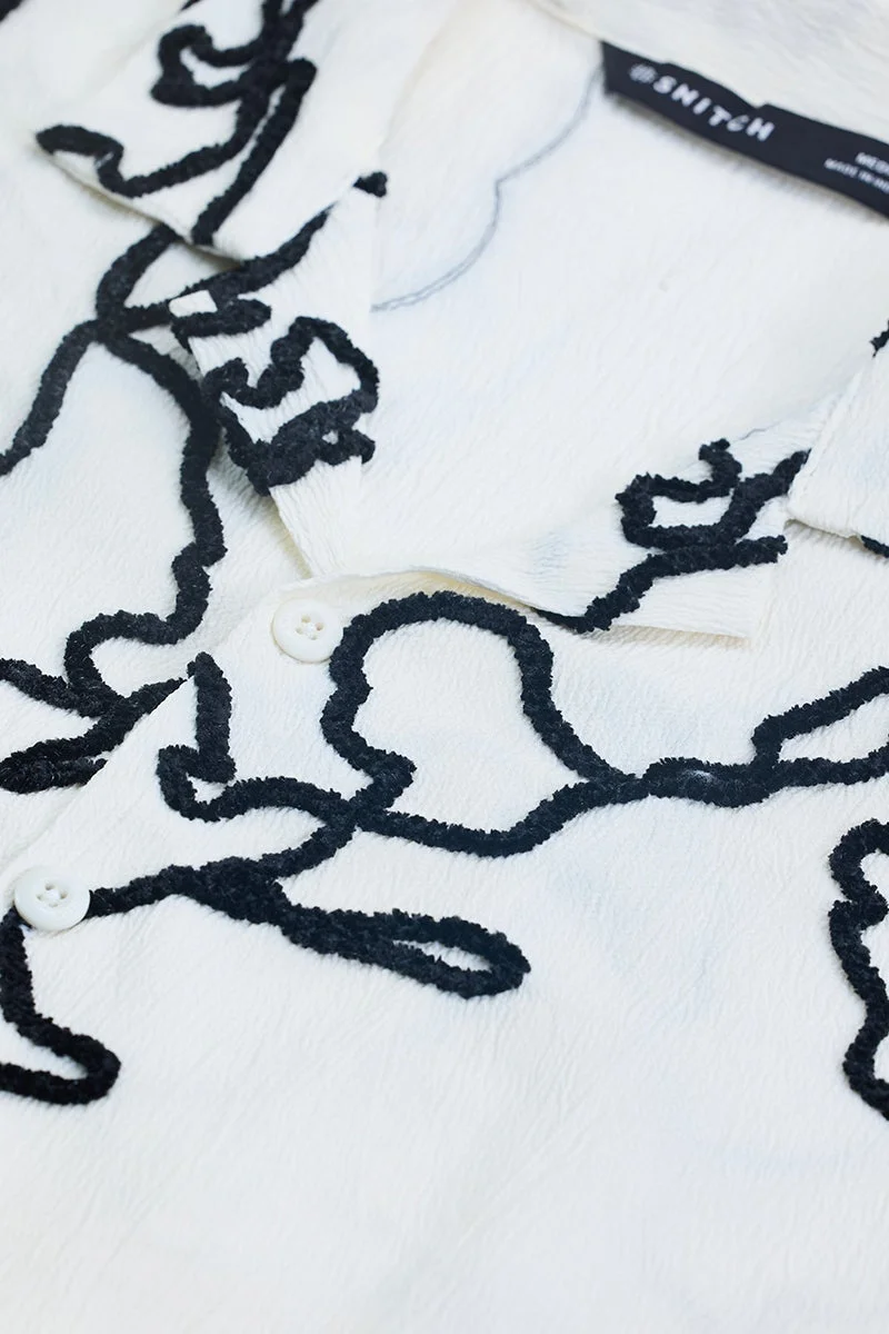 SNITCH Bright White Abstract Half Sleeve Boxy Shirt