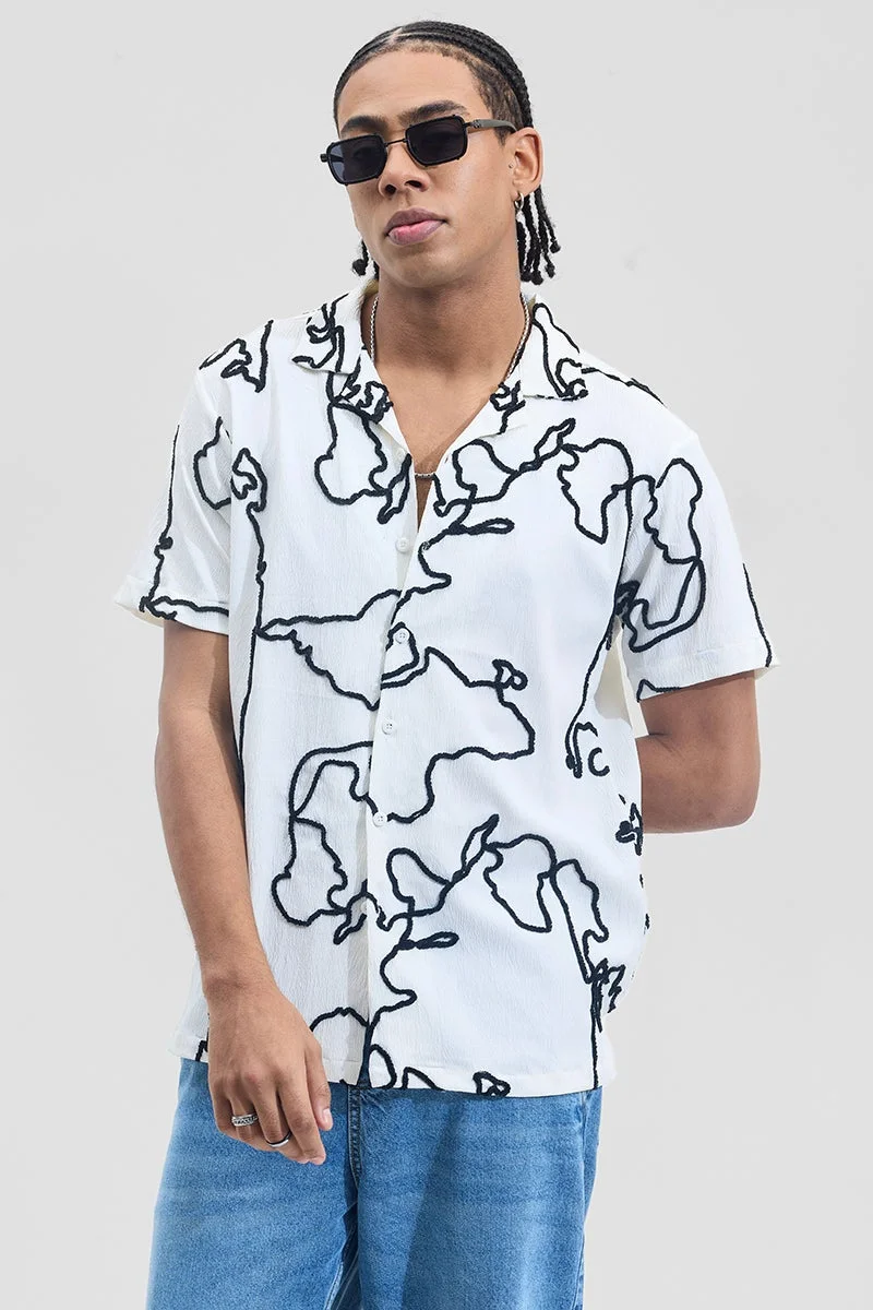 سنيتش Bright White Abstract Half Sleeve Boxy Shirt