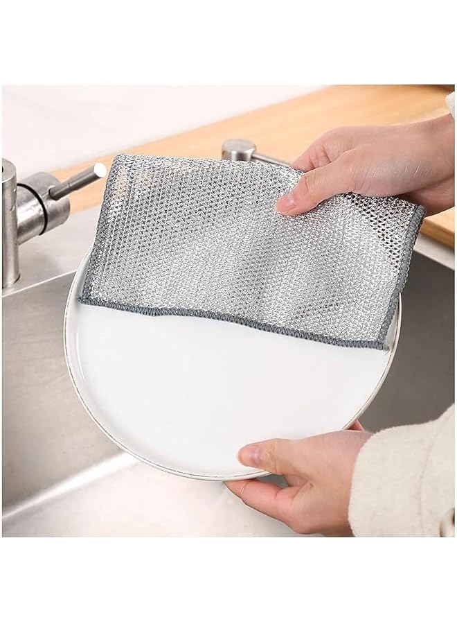 promass Multipurpose Reusable Wire Dish Scrubber Dishwshing Rag All Purpose Kitchen Towel Quick Cleaning Kitchen Bowl Stove Sink Pot Pans Counter Grease Grime Residue Descaling Scrubbing Mesh Cloth 4 PCS - Image 1