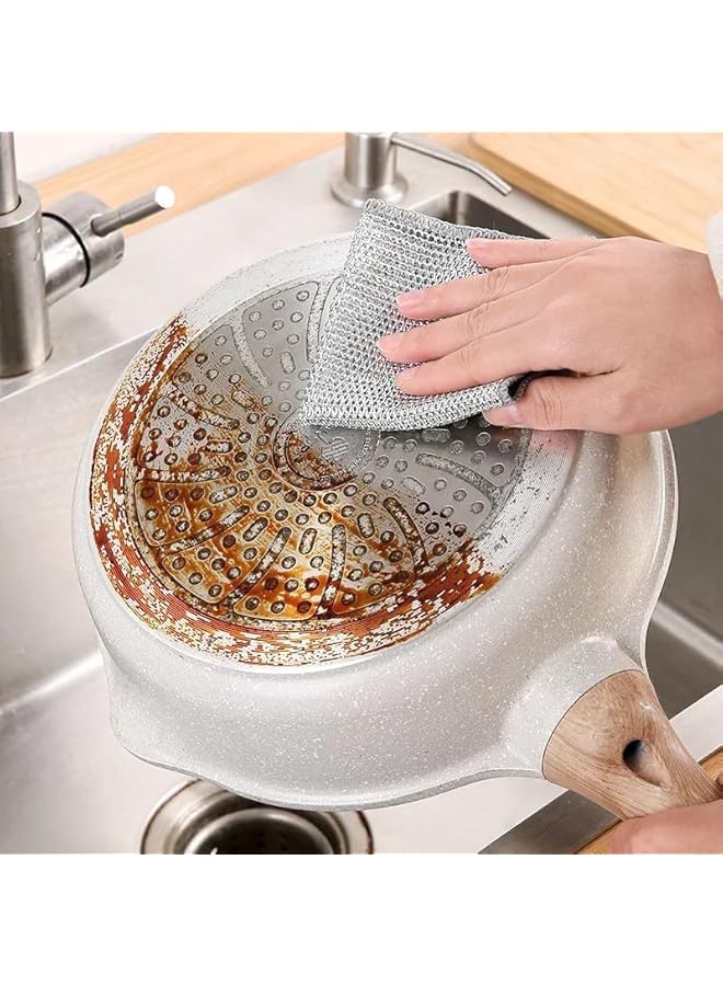 promass Multipurpose Reusable Wire Dish Scrubber Dishwshing Rag All Purpose Kitchen Towel Quick Cleaning Kitchen Bowl Stove Sink Pot Pans Counter Grease Grime Residue Descaling Scrubbing Mesh Cloth 4 PCS - Image 2
