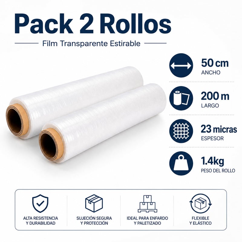 various - 50cmx200m Shrink Plastic Packaging Transparent Film, 23 Microns, Industrial Stretch Resistance, Transparent Adhesion (Transparent Film Packing, Roll 2) - Image 2