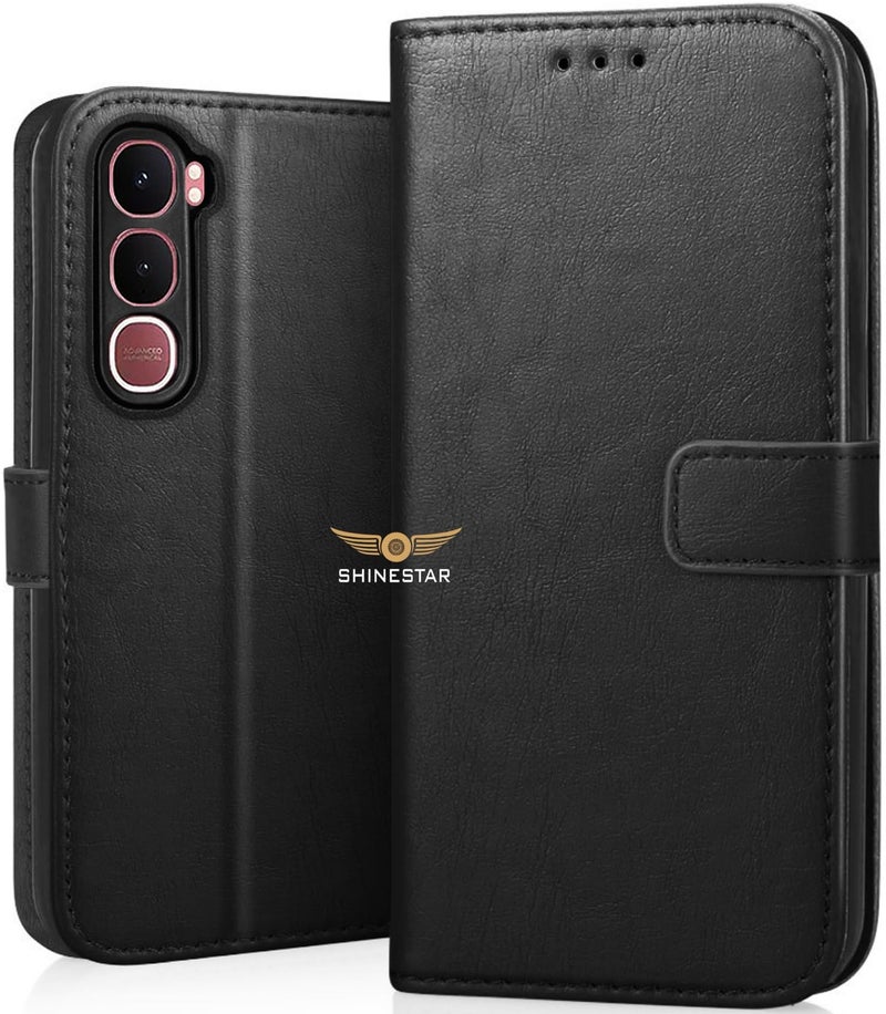 Shinestar غطاء خلفي قابل للطي SHINESTAR Vivo Y31 5G | غطاء محفظة من جلد PU مع غطاء خلفي من سيليكون TPU لهاتف Vivo Y31 5G - أسود أنيق - Image 1
