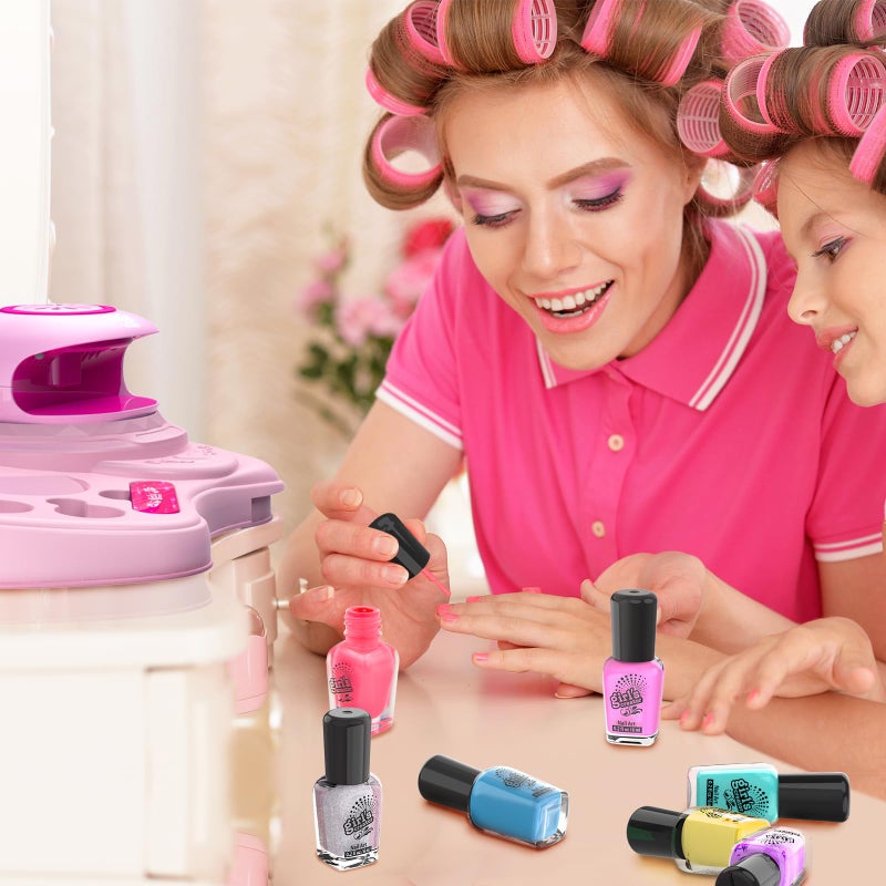 Amagoing Nail Polish Set for Girls Ages 7-12, Kids Nail Art Studio Kit, Non Toxic Quick Dry Nail Polish, Nail Dryer, Storage Desk, Glitter, Cool Girls Stuff, Birthday Gifts Ideas 8 9 10 11 Years Old - Image 5
