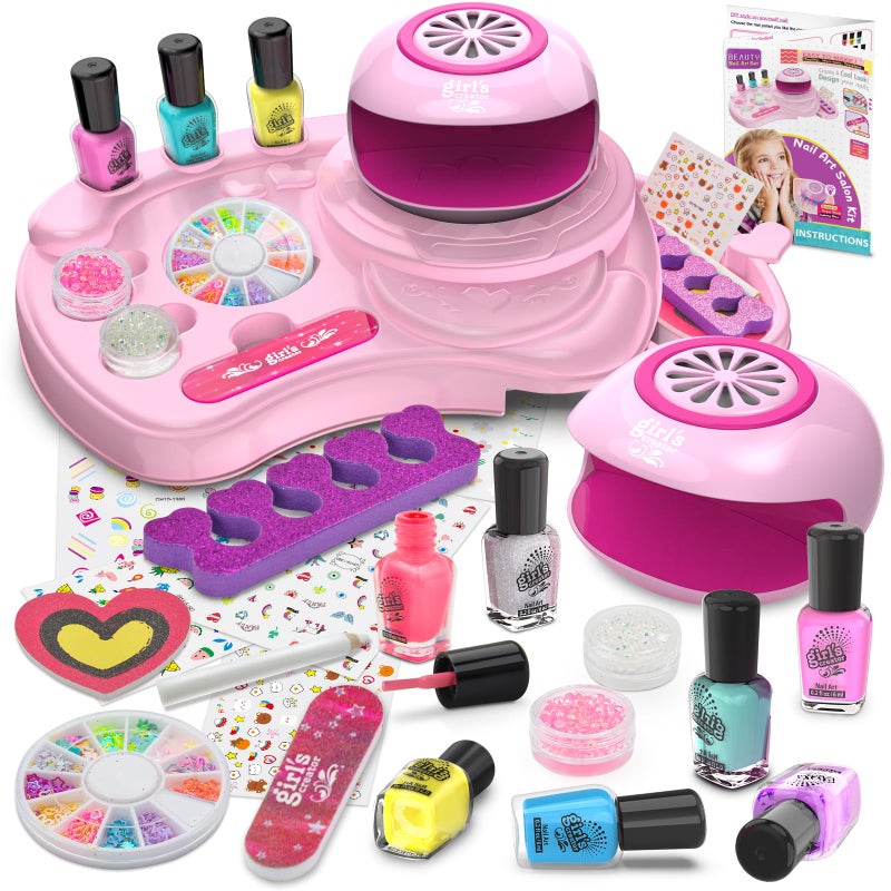 Amagoing Nail Polish Set for Girls Ages 7-12, Kids Nail Art Studio Kit, Non Toxic Quick Dry Nail Polish, Nail Dryer, Storage Desk, Glitter, Cool Girls Stuff, Birthday Gifts Ideas 8 9 10 11 Years Old - Image 1