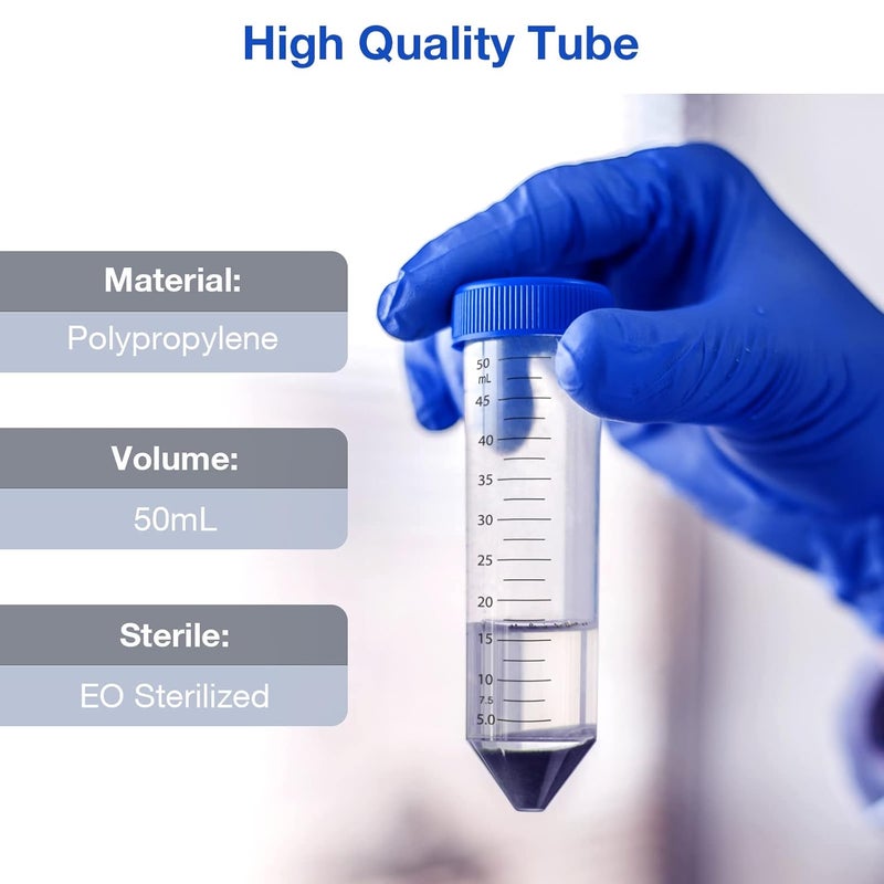 Simpure Centrifuge Tubes 15mL, Conical Tubes Sterile 50 PCS, Polypropylene, Leak-Proof Screw Caps, Plastic Container with Graduated and Write Marks, Non-pyrogenic, DNase/RNase Free, Human DNA-Free - Image 2
