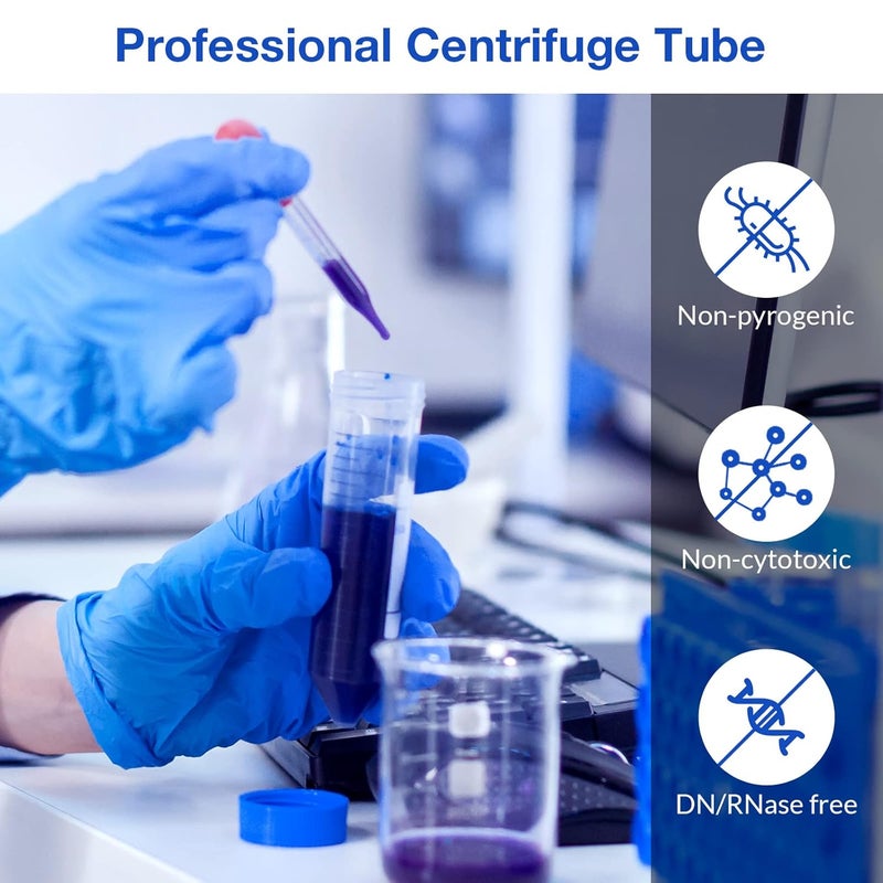 Simpure Centrifuge Tubes 15mL, Conical Tubes Sterile 50 PCS, Polypropylene, Leak-Proof Screw Caps, Plastic Container with Graduated and Write Marks, Non-pyrogenic, DNase/RNase Free, Human DNA-Free - Image 3