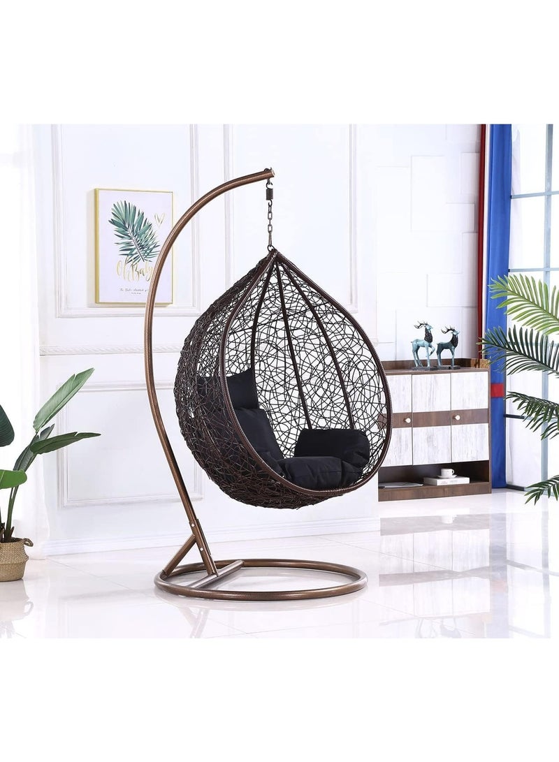 KARNAK Luxury Hanging Egg Swing Chair with Stand Outdoor Rattan Garden Balcony Patio Swing Chair with Cushion Heavy Duty Metal Frame Modern Egg Chair for Indoor Outdoor Use Brown - Image 4