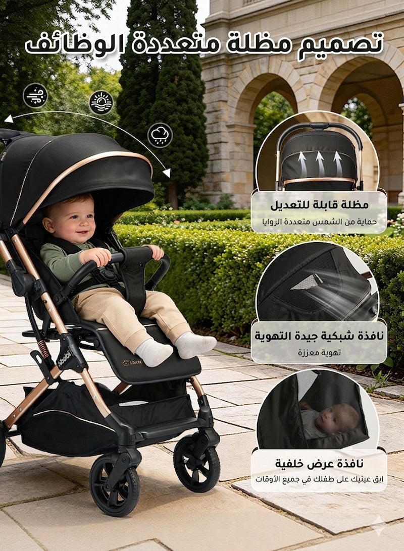 هيبوبي عربة أطفال قابلة للعكس مع صينية ومسند ذراع – وضع مزدوج للدفع، مزودة بحزام أمان من 5 نقاط، مسند قابل للتعديل، خفيفة الوزن وقابلة للطي للسفر، مناسبة من 0 إلى 3 سنوات - Image 3