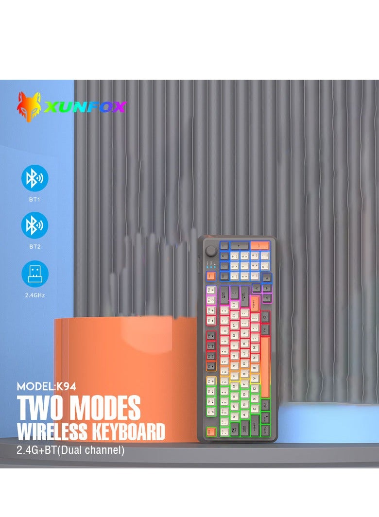 XUNFOX Rechargeable 94-Key Knob Keyboard Wireless Bluetooth Dual Mode Colorful Keyboard Computer and Laptop and Phone and ipad - Image 1