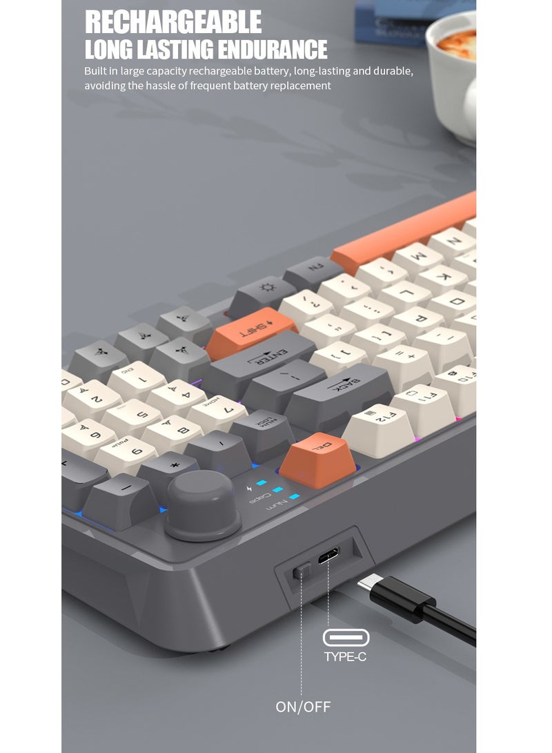 XUNFOX Rechargeable 94-Key Knob Keyboard Wireless Bluetooth Dual Mode Colorful Keyboard Computer and Laptop and Phone and ipad - Image 3