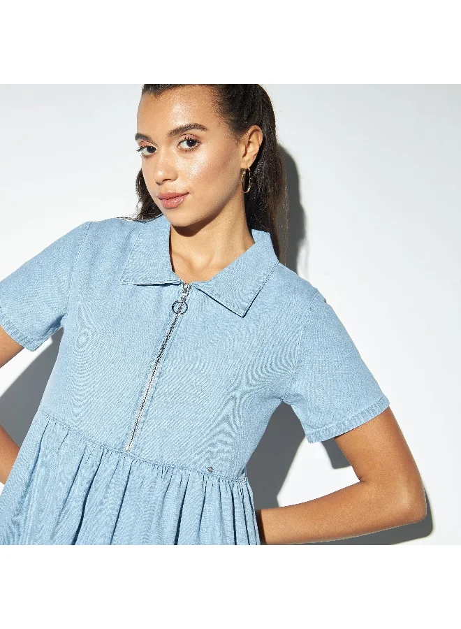 Lee Cooper Lee Cooper Tiered Shirt Dress with Zip Closure
