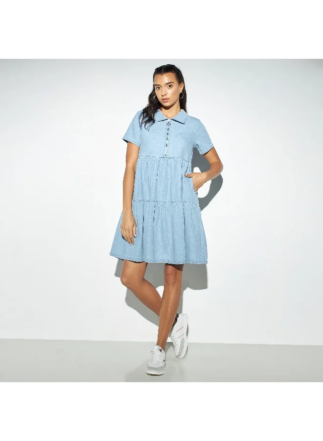 Lee Cooper Lee Cooper Tiered Shirt Dress with Zip Closure