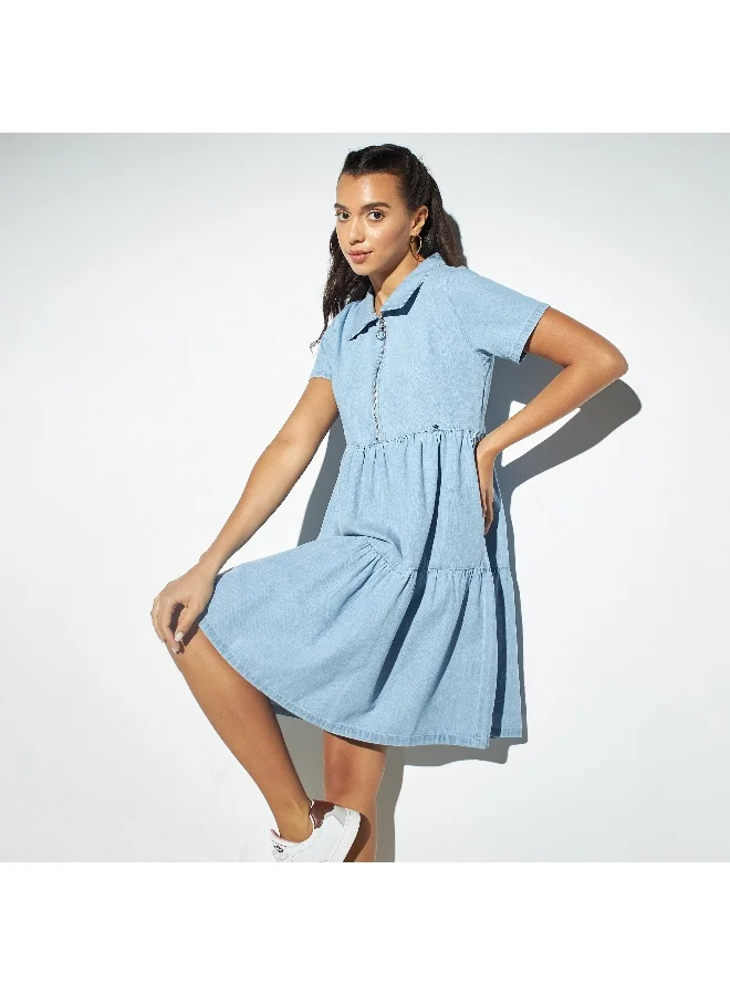 Lee Cooper Lee Cooper Tiered Shirt Dress with Zip Closure