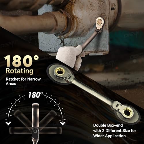 DISEN 6PCS 90 Teeth Ratcheting Wrench Set Double Box End Flex Head with Gray Nickel Coated Ratchet Wrench Set with Organizer, 12 Point 4° Swing Arc, CR-V Steel, for Home Daily Use, Gift for Man - Image 4