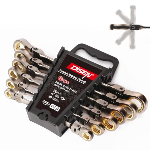 DISEN 6PCS 90 Teeth Ratcheting Wrench Set Double Box End Flex Head with Gray Nickel Coated Ratchet Wrench Set with Organizer, 12 Point 4° Swing Arc, CR-V Steel, for Home Daily Use, Gift for Man - Image 1