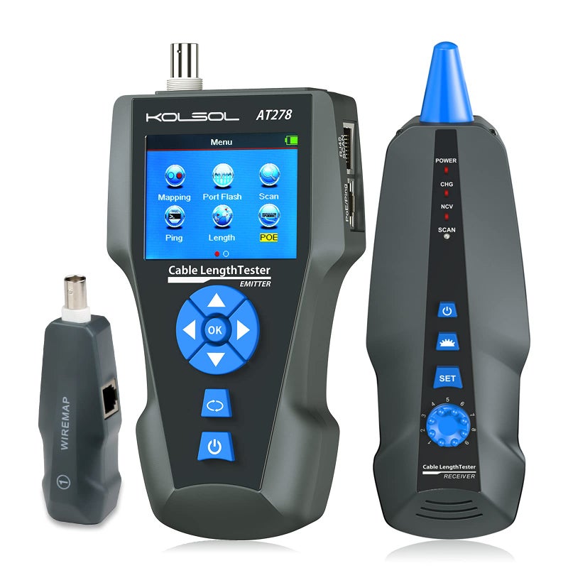 NOYAFA جهاز اختبار كابل الشبكة، AT278 TDR متعدد الوظائف متتبع الأسلاك LCD لـ RJ45، RJ11، BNC، كابل معدني، PING/POE NF-8601S لاختبار الطول - Image 1