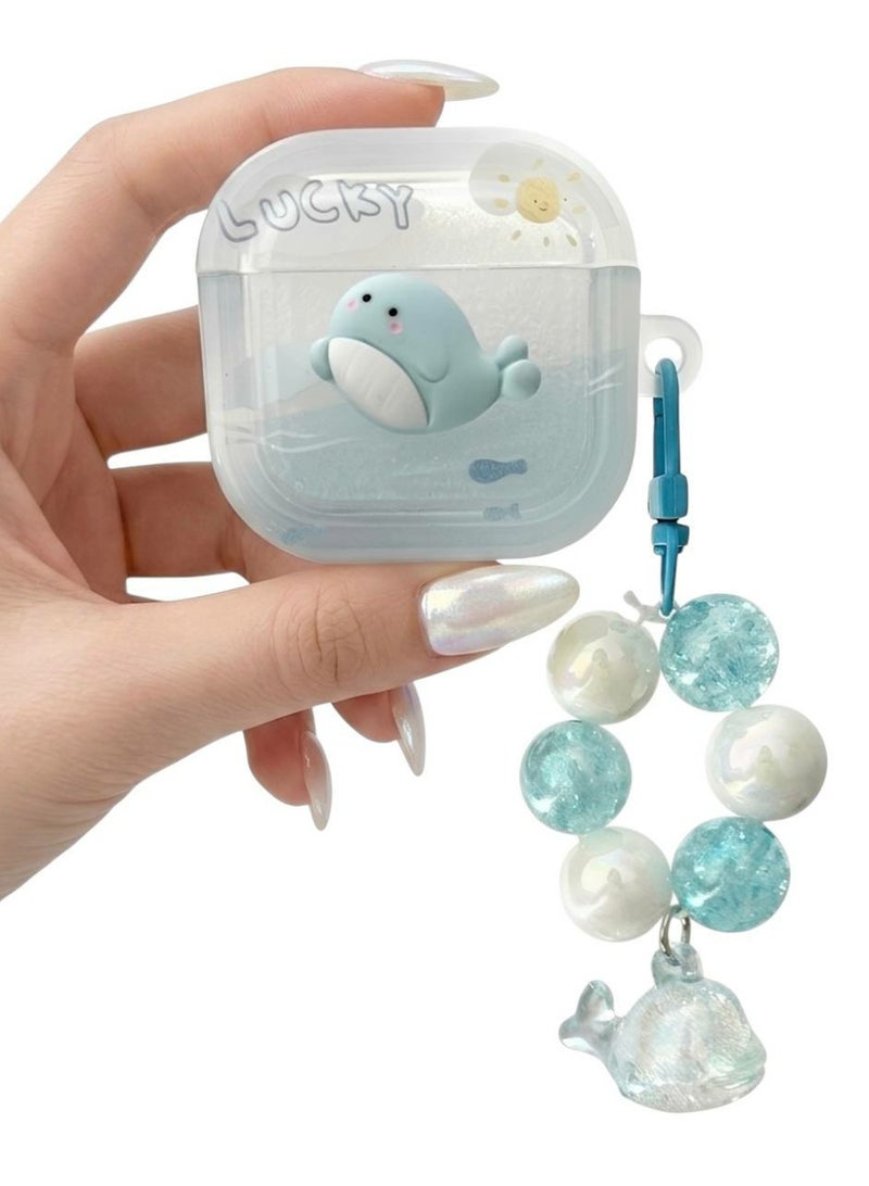 Aura Style Cute Whale Case for AirPods 4 Protective Silicone Cover with Keychain Blue - Image 1