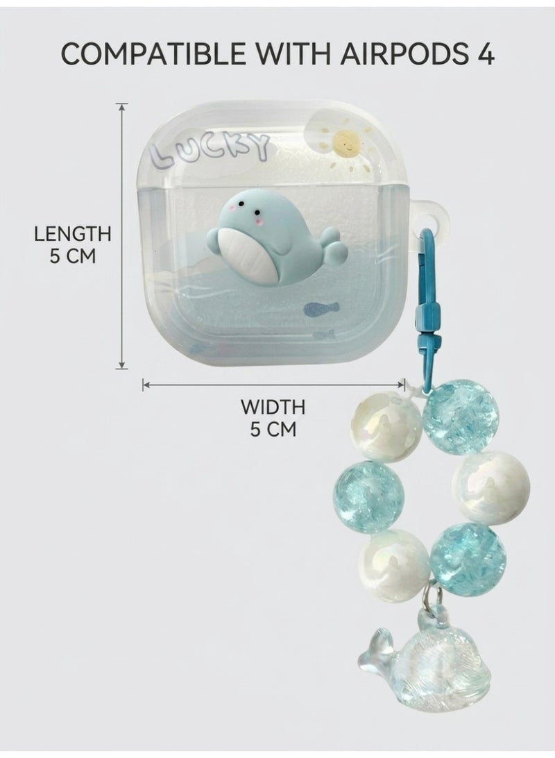 Aura Style Cute Whale Case for AirPods 4 Protective Silicone Cover with Keychain Blue - Image 3
