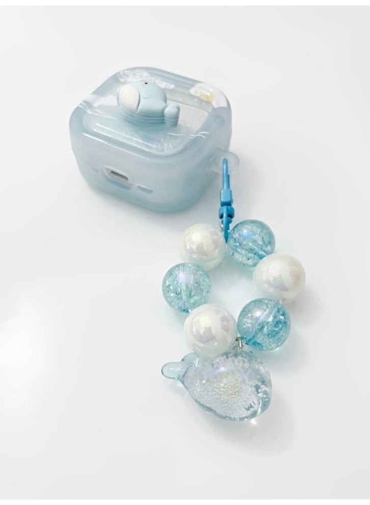 Aura Style Cute Whale Case for AirPods 4 Protective Silicone Cover with Keychain Blue - Image 5