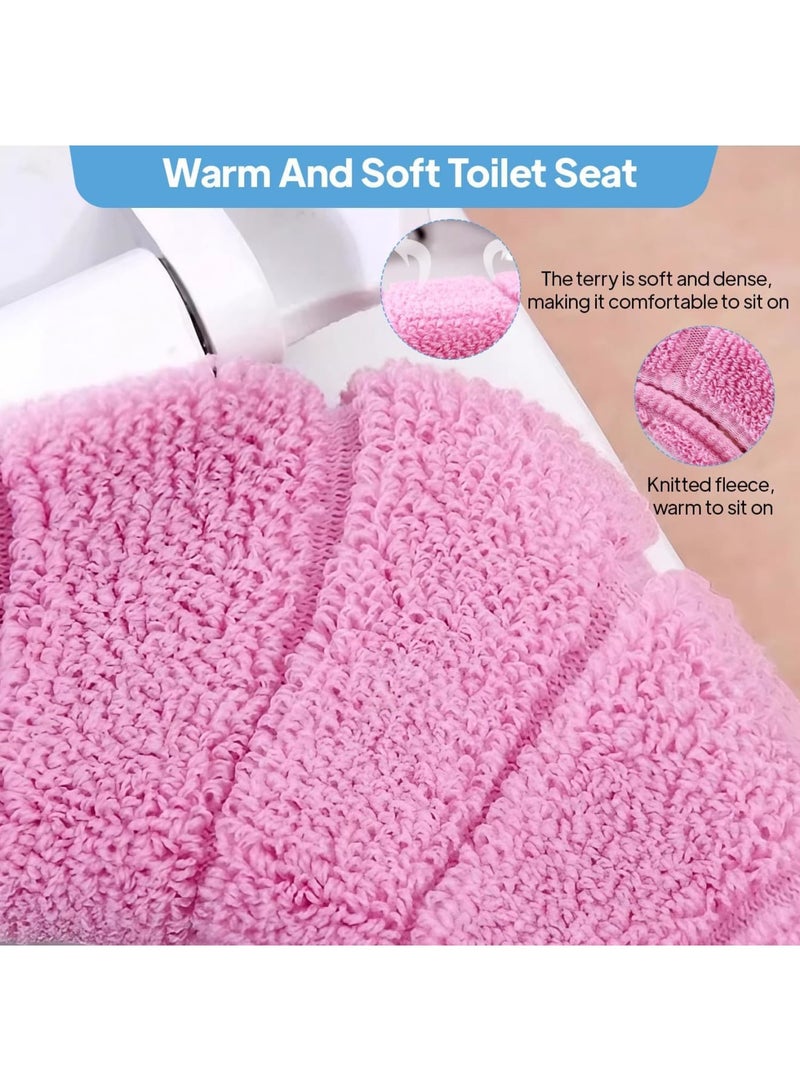 SYOSI Toilet Seat Covers, 3PCS Plush Winter Warmer Cushioned Toilet Seat Cover Set Soft Thick Washable Stretchable for Most Standard Toilets Easy to Install Bathroom Comfort Home Use - Image 3