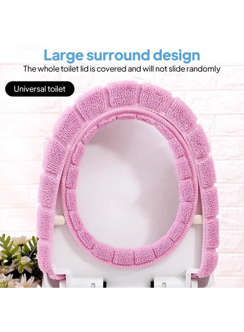 SYOSI Toilet Seat Covers, 3PCS Plush Winter Warmer Cushioned Toilet Seat Cover Set Soft Thick Washable Stretchable for Most Standard Toilets Easy to Install Bathroom Comfort Home Use - Image 4