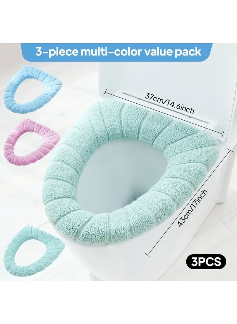 SYOSI Toilet Seat Covers, 3PCS Plush Winter Warmer Cushioned Toilet Seat Cover Set Soft Thick Washable Stretchable for Most Standard Toilets Easy to Install Bathroom Comfort Home Use - Image 2