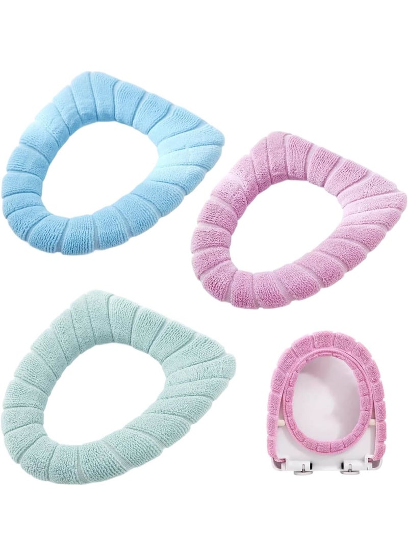 SYOSI Toilet Seat Covers, 3PCS Plush Winter Warmer Cushioned Toilet Seat Cover Set Soft Thick Washable Stretchable for Most Standard Toilets Easy to Install Bathroom Comfort Home Use - Image 1