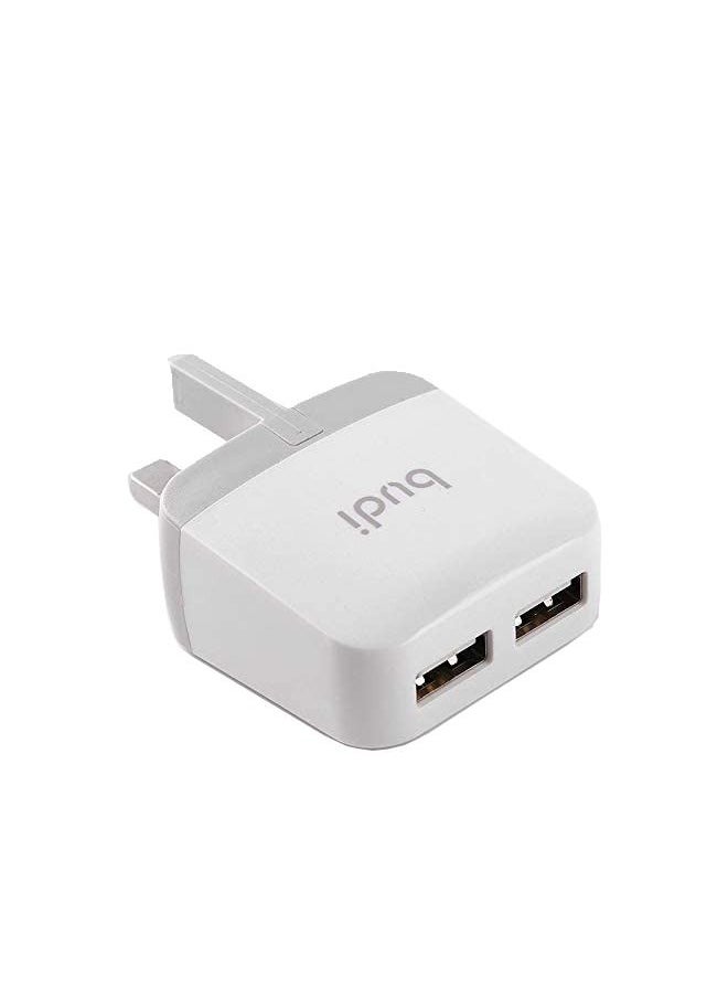 budi - Budi 2 USB Home Charger with 1.2m Lightning Cable AC940ULW - White - Image 1