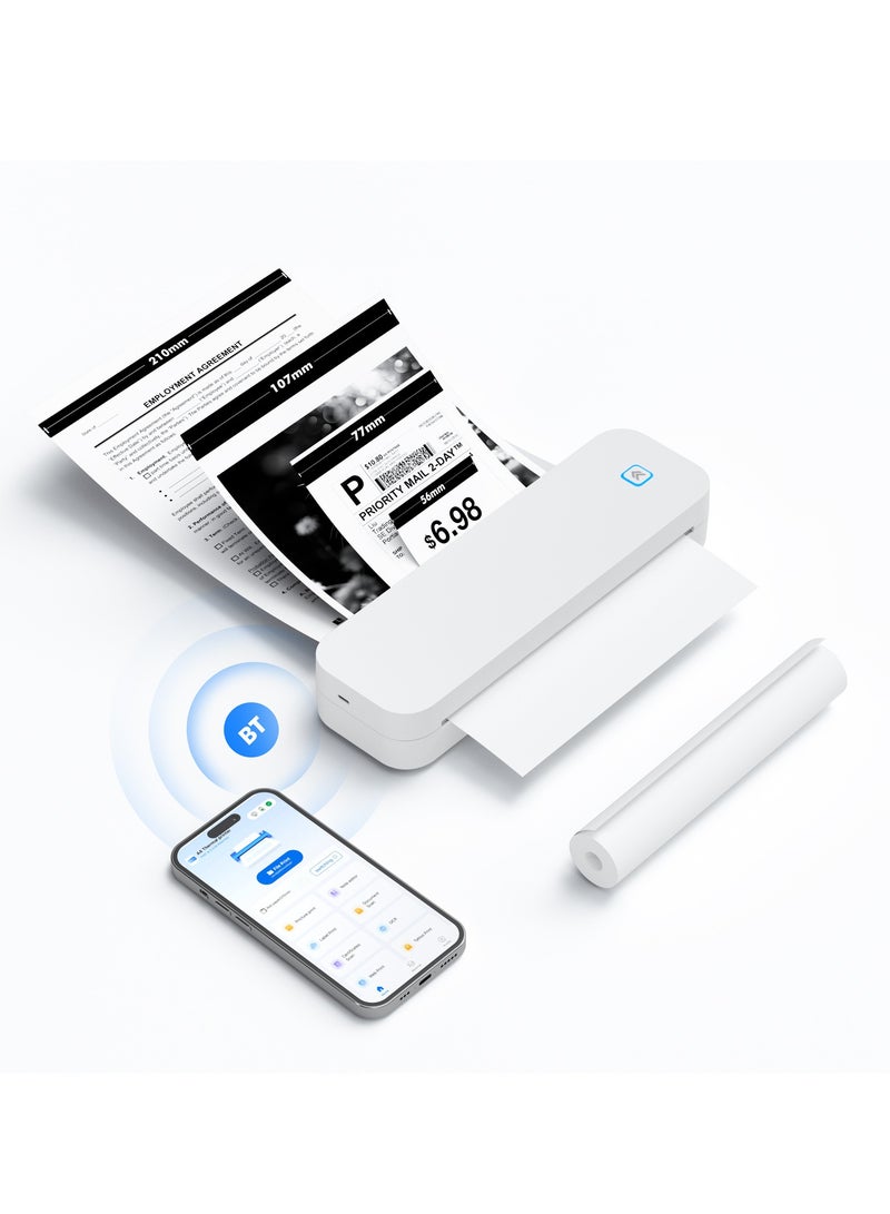 FlashHawk Compact Portable A4 Bluetooth Thermal Printer - No Ink Needed, Wireless Home and Office Printing, 10mm/s Speed, Fold/Roll Paper Support - Image 1
