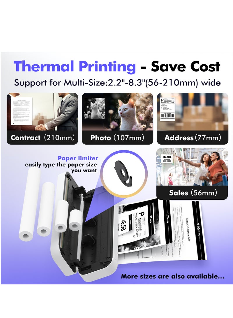 FlashHawk Compact Portable A4 Bluetooth Thermal Printer - No Ink Needed, Wireless Home and Office Printing, 10mm/s Speed, Fold/Roll Paper Support - Image 5