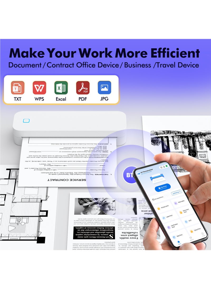 FlashHawk Compact Portable A4 Bluetooth Thermal Printer - No Ink Needed, Wireless Home and Office Printing, 10mm/s Speed, Fold/Roll Paper Support - Image 3