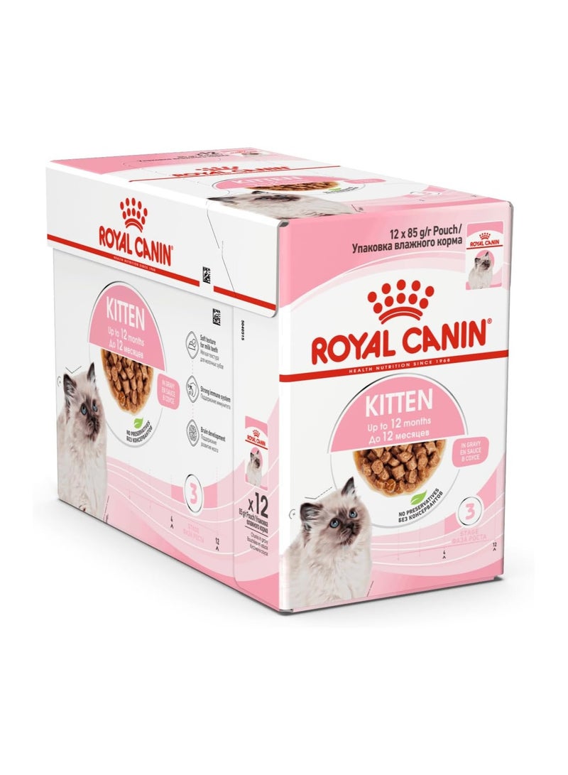 Royal Canin FHN Feline Health Nutrition Kitten Gravy 12x 85gm Cat Wet Food Pouches - Image 1