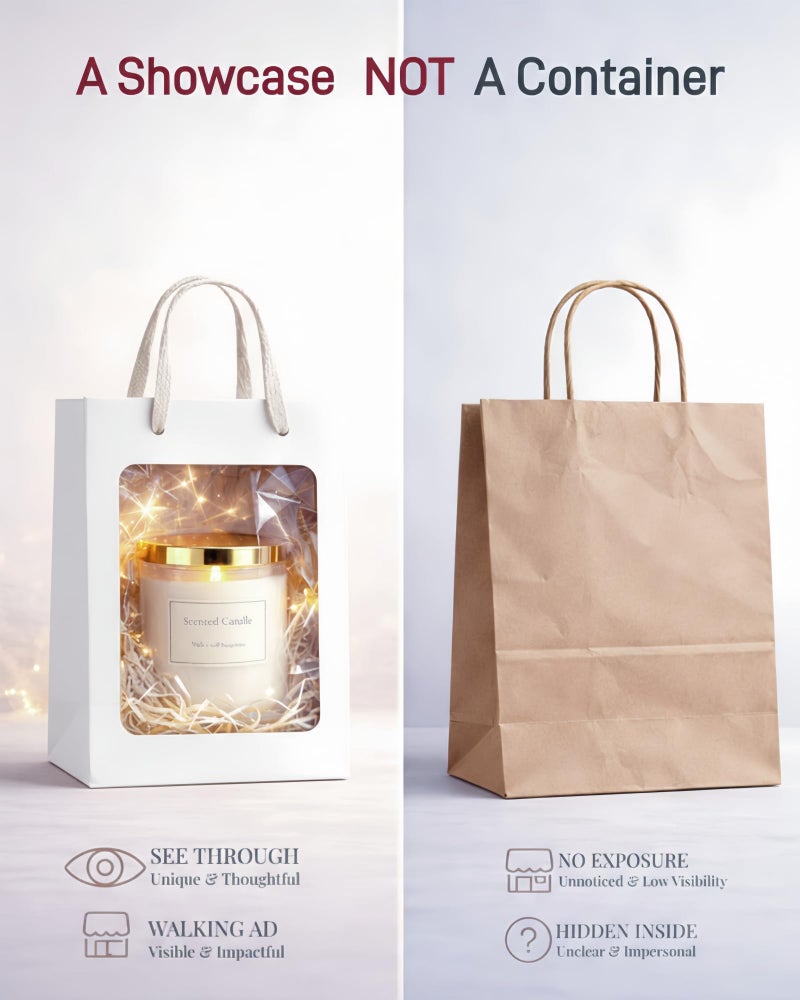 VAGREEZ 15-Pack Gift Bags with Clear Window, Reusable Small Medium Kraft Transparent Window Paper Bags with Handles in Assorted Colors and Bulk Pack for Party, Wedding, Birthday and Small Business, White / Small - Image 2