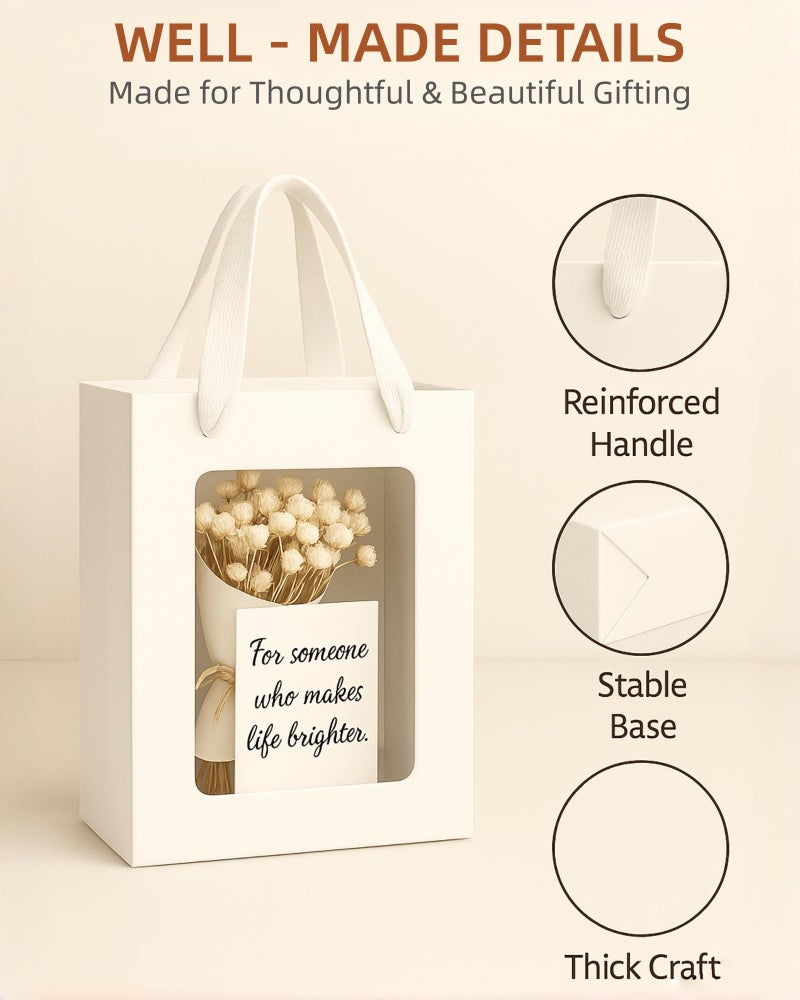 VAGREEZ 15-Pack Gift Bags with Clear Window, Reusable Small Medium Kraft Transparent Window Paper Bags with Handles in Assorted Colors and Bulk Pack for Party, Wedding, Birthday and Small Business, White / Small - Image 4