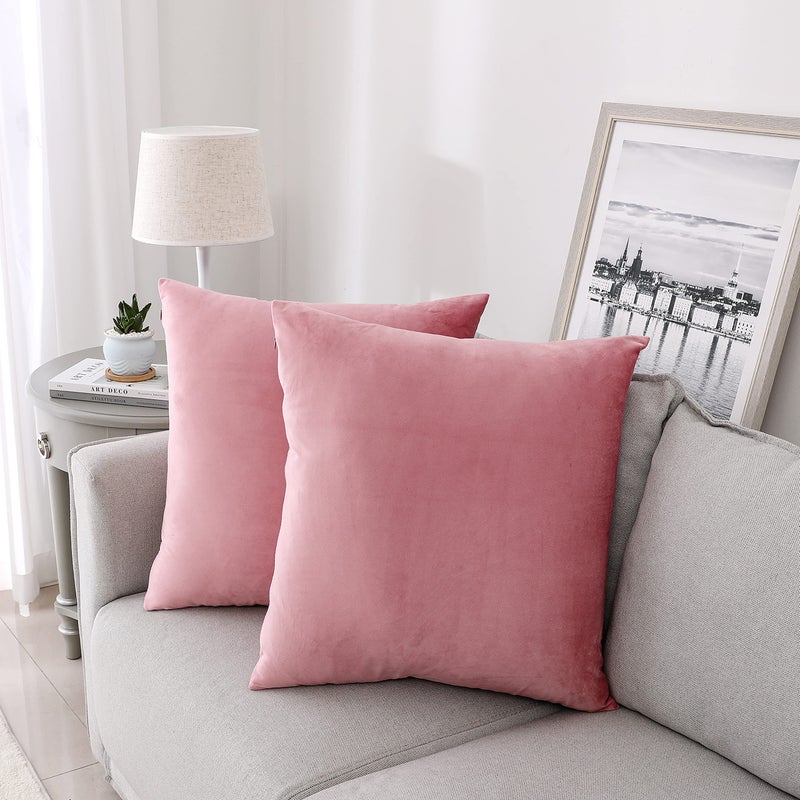 NiNi ALL Decorative Throw Pillow Covers Velvet Soft for Couch Sofa Bedroom Living Room Outdoor Pack of 2 20x20 Inch Pink - Image 1