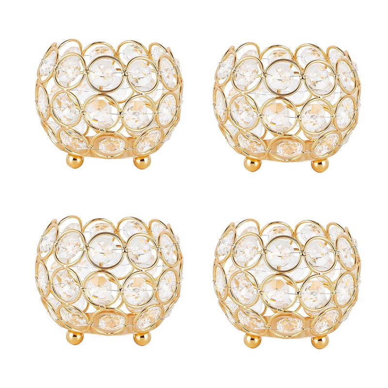 VINCIGANT Gold Crystal Votive Candle Holders for Table TenterpieceSmall BowlBall Tealight Candle Lantern for Thanksgiving Wedding Table DecorationEaster Gifts 4pcs