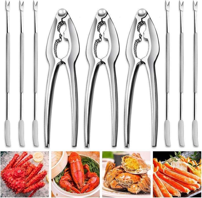 Vicsamer 9 PCS Lobster Crackers and Picks Set, Stainless Steel Crab Leg Tools, including 3 Lobster Cracker and 6 Forks, Heavy Duty Shellfish Nut Cracker Set, Seafood Tools for King Crab Legs Shellfish Claw - Image 1