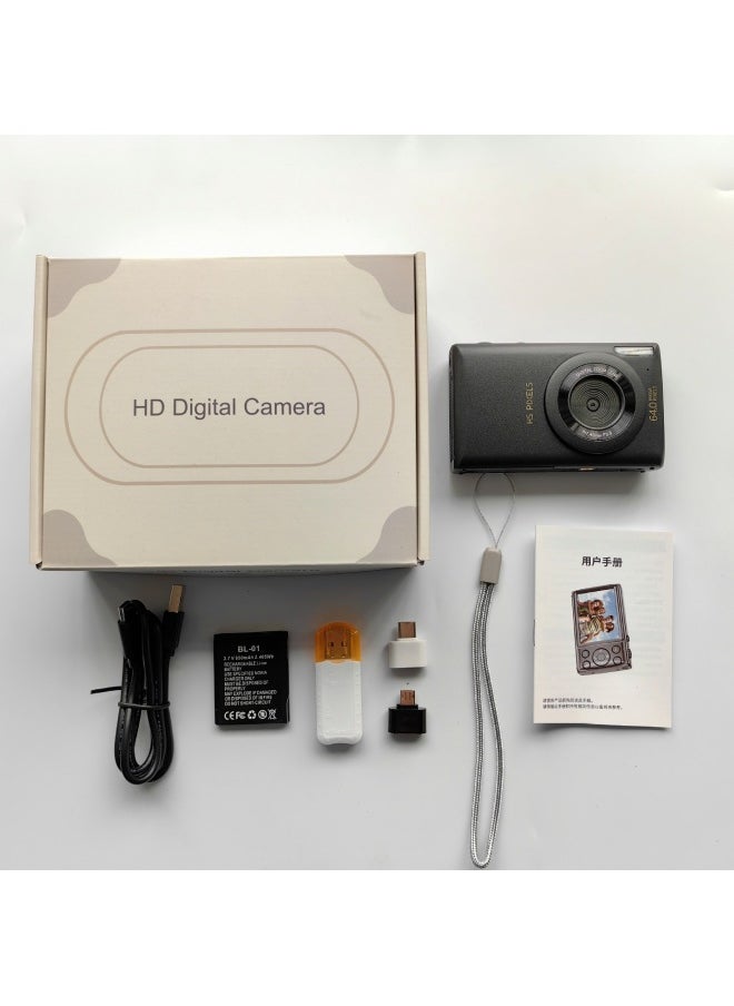 Generic 64 Million Student Music Digital Camera Portable Travel Entry-level Micro Single Vlog Camera-Body Color:FSD-C1 Black-standard + OTG Card Reader  - Image 1