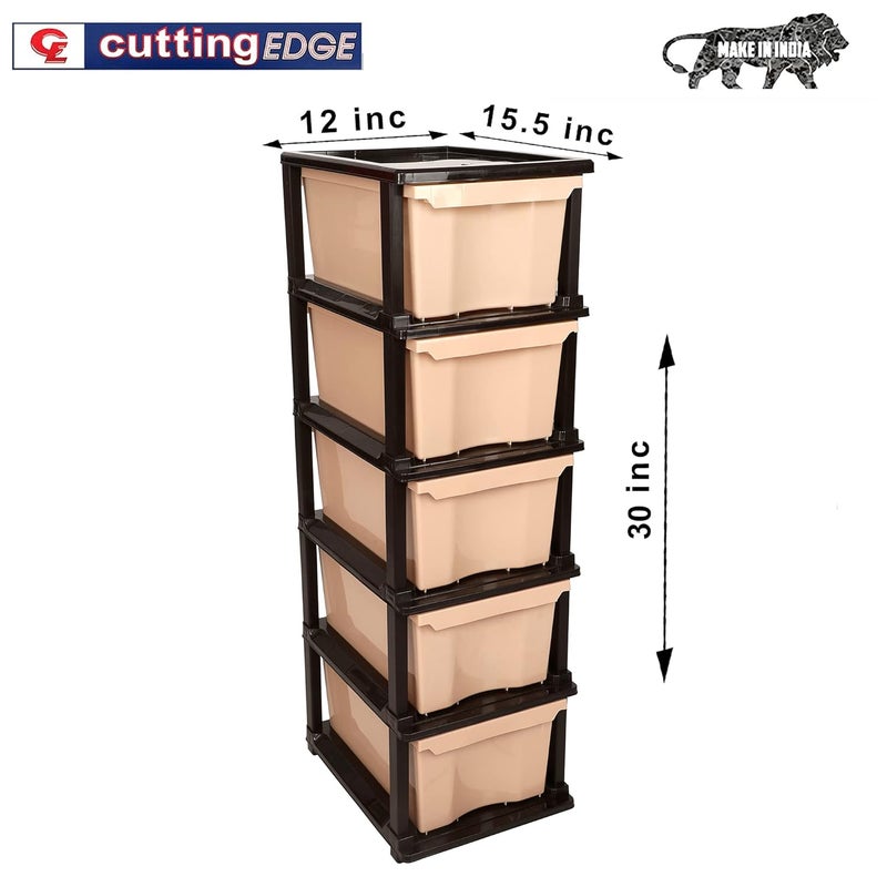 SIMPARTE Plastic MultiPurpose Modular Storage Cabinet XL Drawer for Home OfficeBrown Beige 5 Layer - Image 2