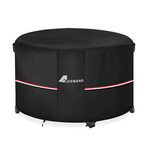 Alickwang Fire Pit Cover Round 40 Inch WaterproofOutdoor Heavy Duty Durable 600D TearResistant Fire Pit Table CoverPatio Round Firepit Cover 40 D x 20 H Black - Image 1