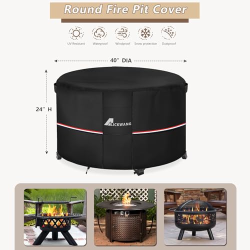 Alickwang Fire Pit Cover Round 40 Inch WaterproofOutdoor Heavy Duty Durable 600D TearResistant Fire Pit Table CoverPatio Round Firepit Cover 40 D x 20 H Black - Image 3