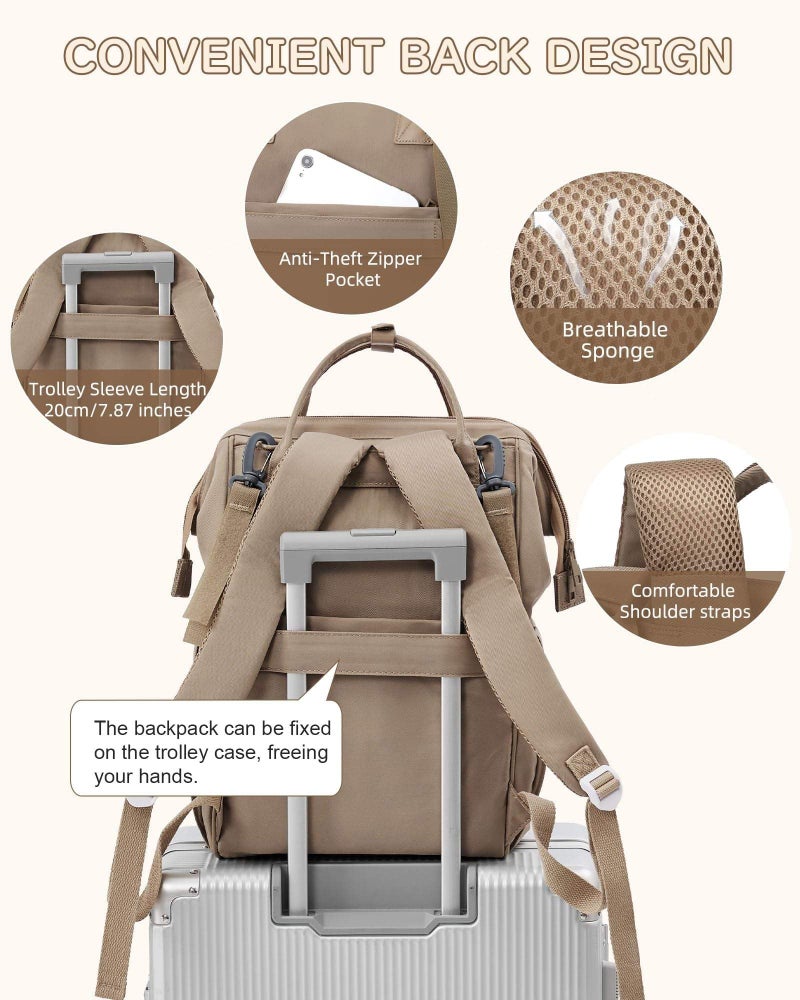Winnies Travel Diaper Bag Backpack with Trolley Sleeve – Waterproof Maternity Bag for Moms with Laptop Compartment, Insulated Bottle Holders, Tissue Dispenser & Anti-Theft Pocket (Pink) - Image 3