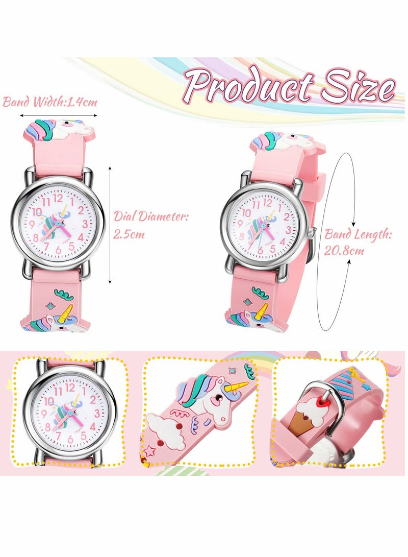 Excefore Kids Watches with Unicorn Jewelry Set, 3D Cartoon Waterproof Unicorn Digital Wrist Watches with Pink Unicorn Necklace Bracelet Earrings Ring Girls Watches Gifts for Little Girls Ages 5-7 - Image 2