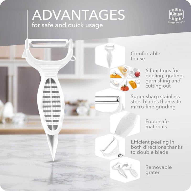 Börner by Reston Lloyd Vegetable Peeler, Garnish Knife, Nutmeg/Garlic Grater, Made in Germany, White - Image 4