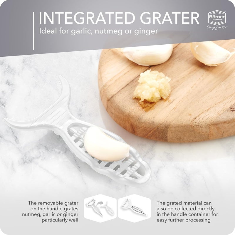 Börner by Reston Lloyd Vegetable Peeler, Garnish Knife, Nutmeg/Garlic Grater, Made in Germany, White - Image 5