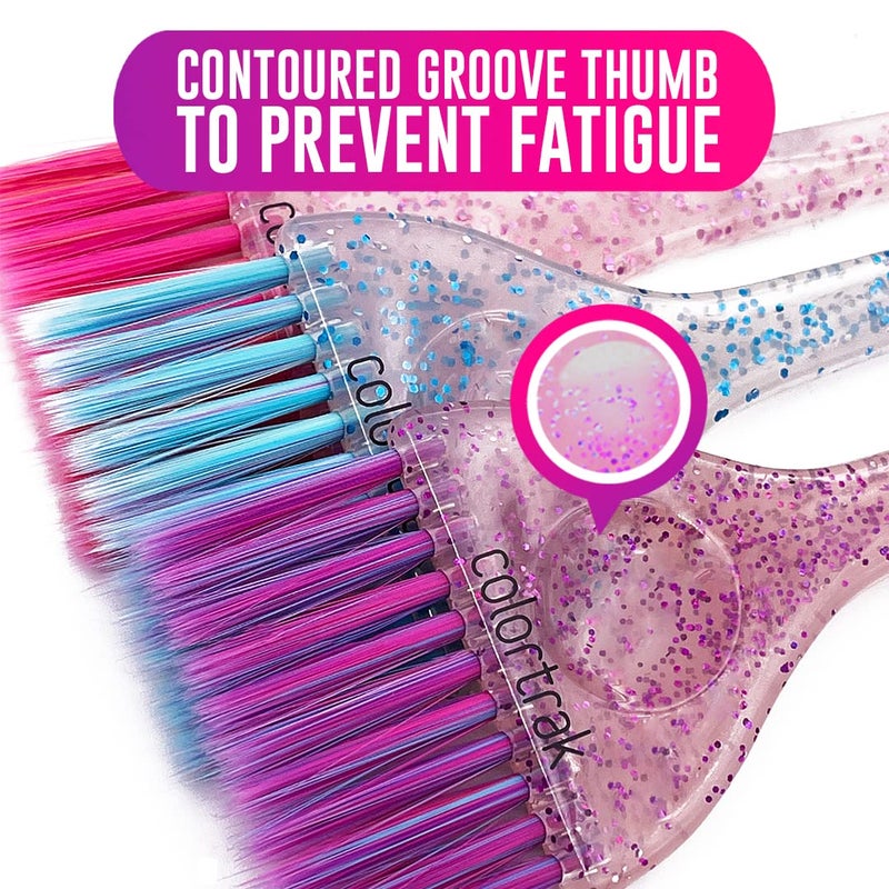 Colortrak 3 Pack Hair Color Brush Set with Glitter Handles for Highlighting, Tint and Coloring Hair Sections - Soft Feathered Bristles Application 3.5 x 11 inch - Image 4
