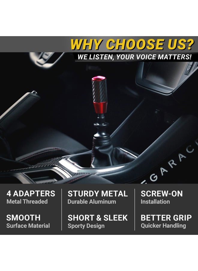 Mega Racer Premium Red Carbon Fiber Shift Knob - 4 Metal Threaded Adapters, 4 5 6 Speed Manual & Buttonless Automatic Transmission Cars, Weighted Gear Stick Shifter Knobs, (M8, M10x1.25/1.5, M12x1.25), JDM Style - Image 5