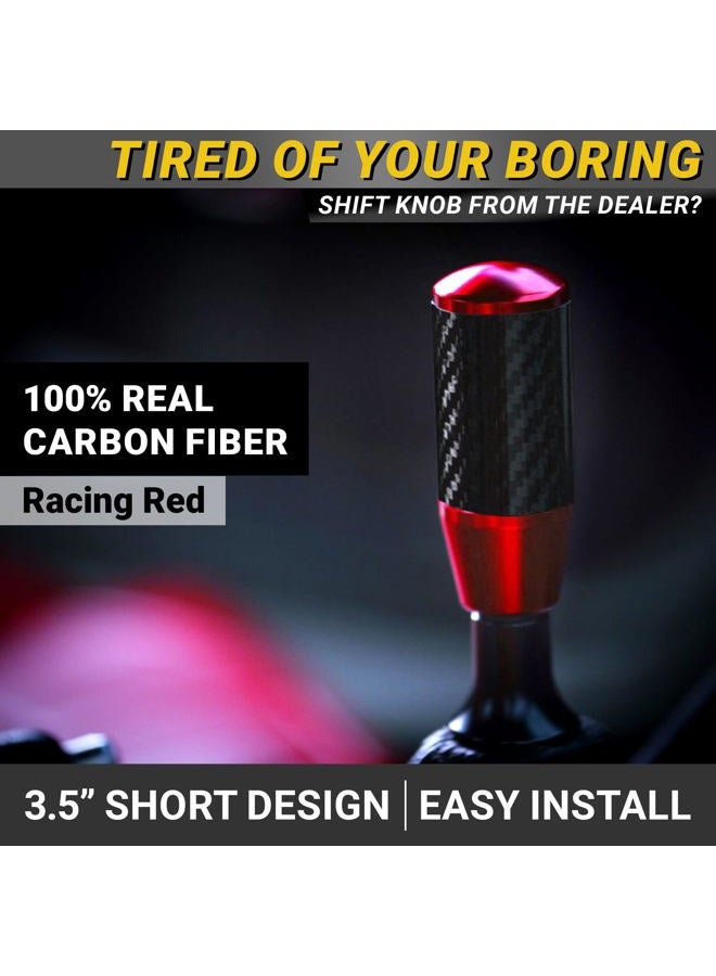 Mega Racer Premium Red Carbon Fiber Shift Knob - 4 Metal Threaded Adapters, 4 5 6 Speed Manual & Buttonless Automatic Transmission Cars, Weighted Gear Stick Shifter Knobs, (M8, M10x1.25/1.5, M12x1.25), JDM Style - Image 2