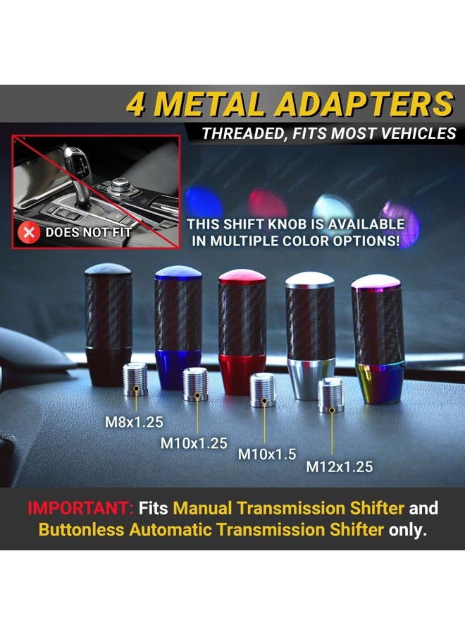Mega Racer Premium Red Carbon Fiber Shift Knob - 4 Metal Threaded Adapters, 4 5 6 Speed Manual & Buttonless Automatic Transmission Cars, Weighted Gear Stick Shifter Knobs, (M8, M10x1.25/1.5, M12x1.25), JDM Style - Image 4