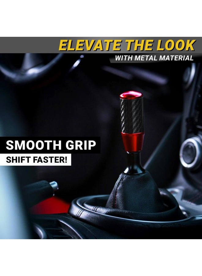 Mega Racer Premium Red Carbon Fiber Shift Knob - 4 Metal Threaded Adapters, 4 5 6 Speed Manual & Buttonless Automatic Transmission Cars, Weighted Gear Stick Shifter Knobs, (M8, M10x1.25/1.5, M12x1.25), JDM Style - Image 3